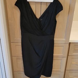 St. John Elegant Black Draped Midi Dress